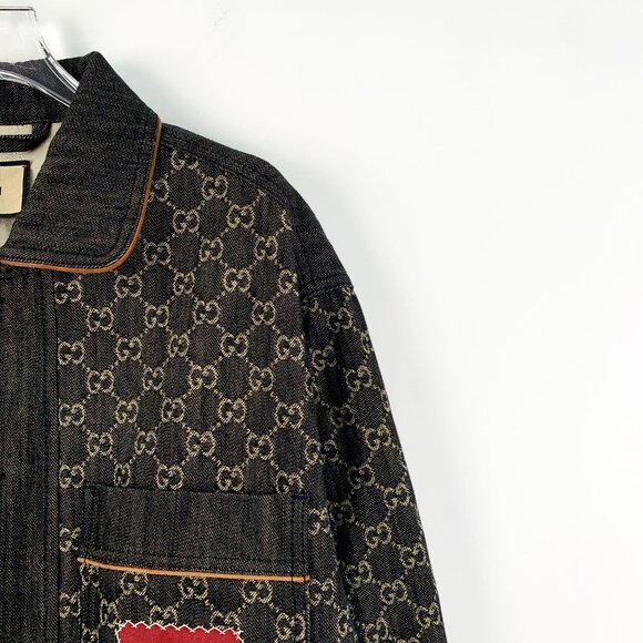 DM0083 Gucci GG Monogram Denim Jacket With Red Patch Logo - Picture 3 of 8